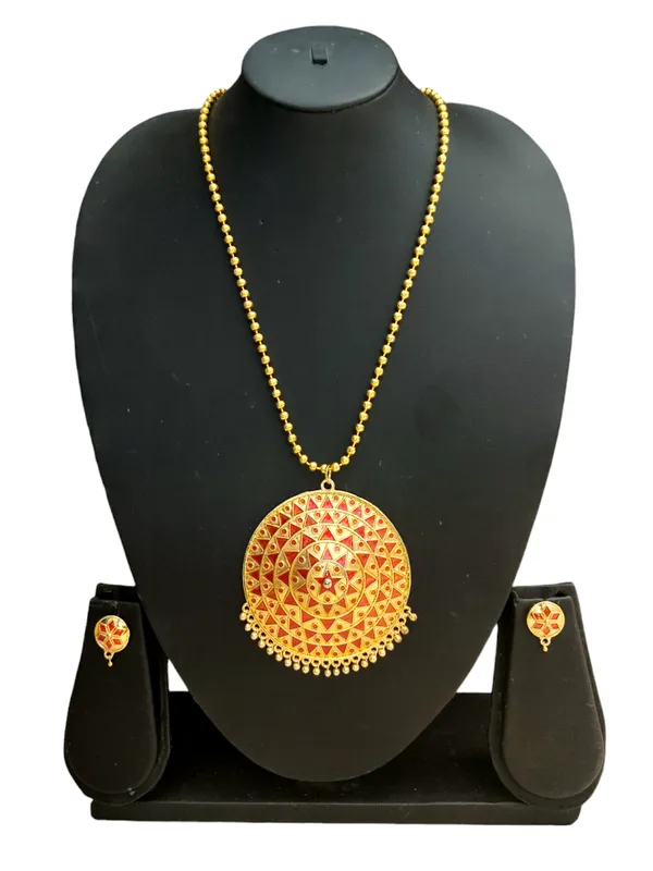 Assamese_Traditional_Red_Big_Japi_Top_Earring_With_Goti_Chain