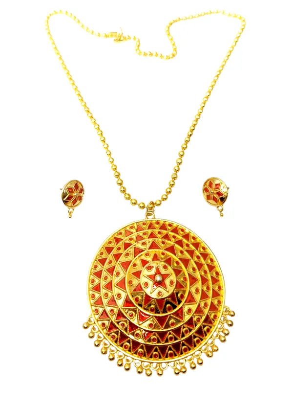 Assamese_Traditional_Red_Big_Japi_Top_Earring_With_Goti_Chain