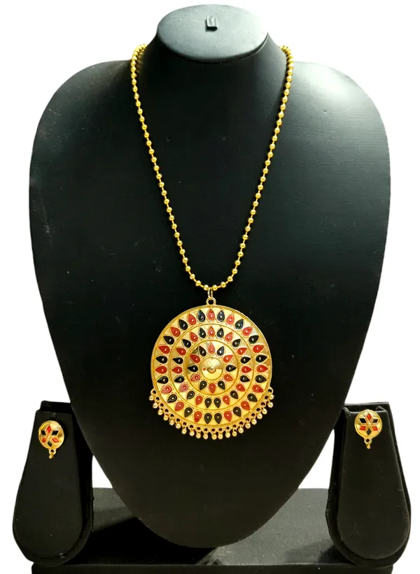 Assamese_Traditional_Red_Black_Big_Japi_Top_Earring_With_Goti_Chain