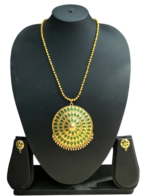 Assamese_Traditional_Green_Big_Japi_Top_Earring_With_Goti_Chain