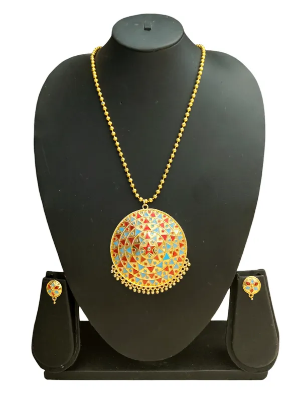 Assamese_Traditional_Red_Blue_Big_Japi_Top_Earring_With_Goti_Chain
