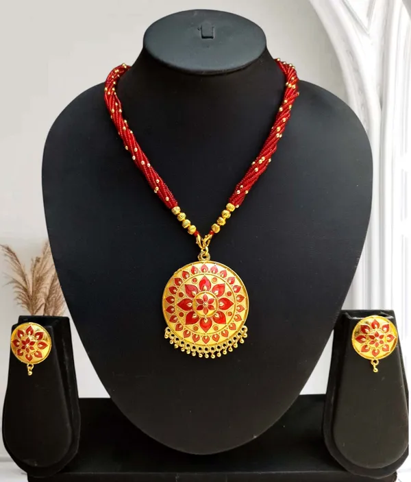 Copper_Based_Assamese_Traditional_Red_Meenakari_Japi_Jewellery_Set