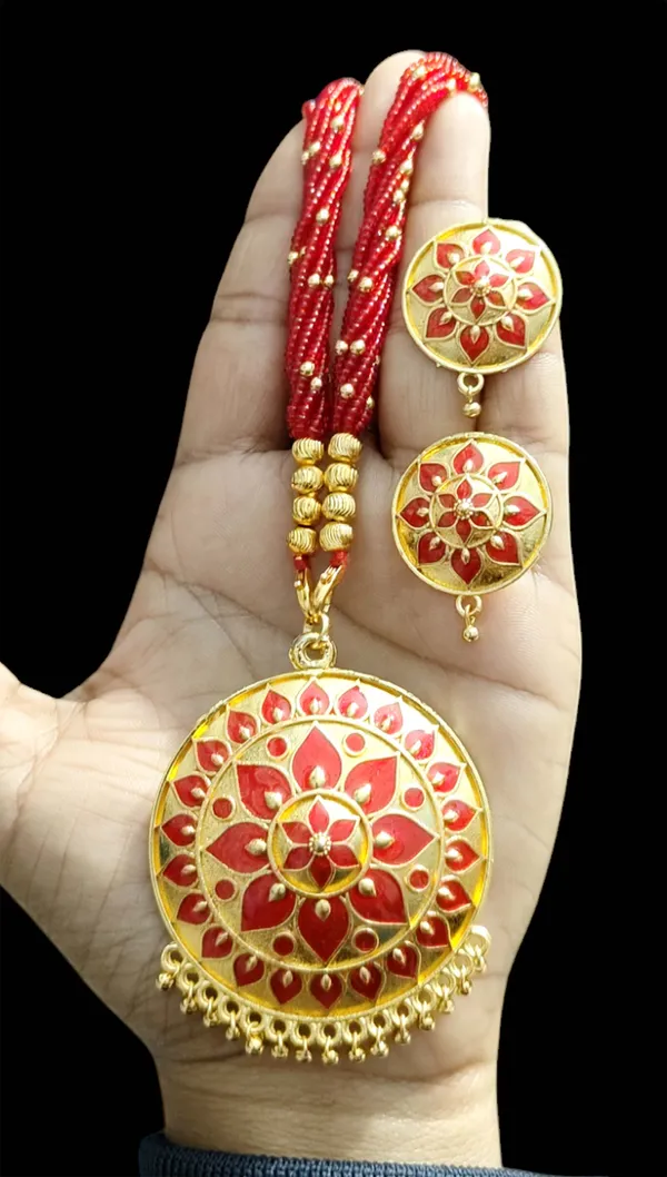 Copper_Based_Assamese_Traditional_Red_Meenakari_Japi_Jewellery_Set