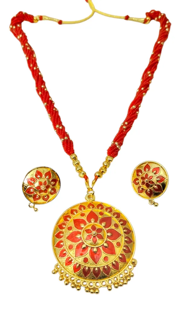 Copper_Based_Assamese_Traditional_Red_Meenakari_Japi_Jewellery_Set