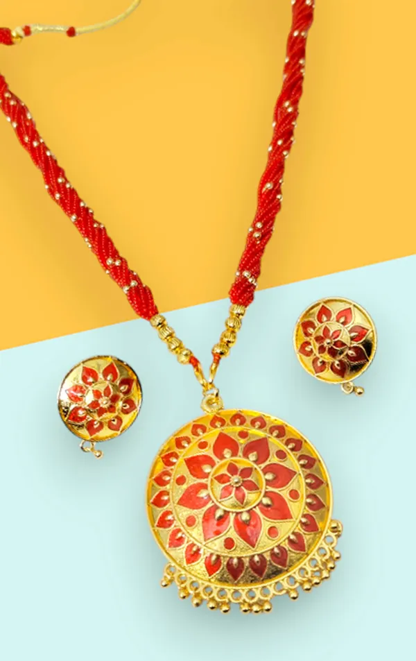 Copper_Based_Assamese_Traditional_Red_Meenakari_Japi_Jewellery_Set