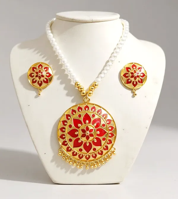 Assamese_Traditional_Copper_Based_Japi_White_Moti_Tassel_Jewellery_Set