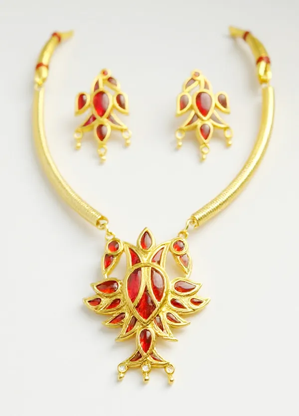 Assamese_Traditional_Copper_Based_Red_Meenakari_Henpata_Jewellery_Set