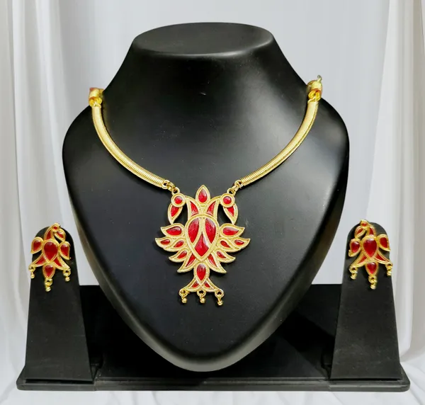 Assamese_Traditional_Copper_Based_Red_Meenakari_Henpata_Jewellery_Set