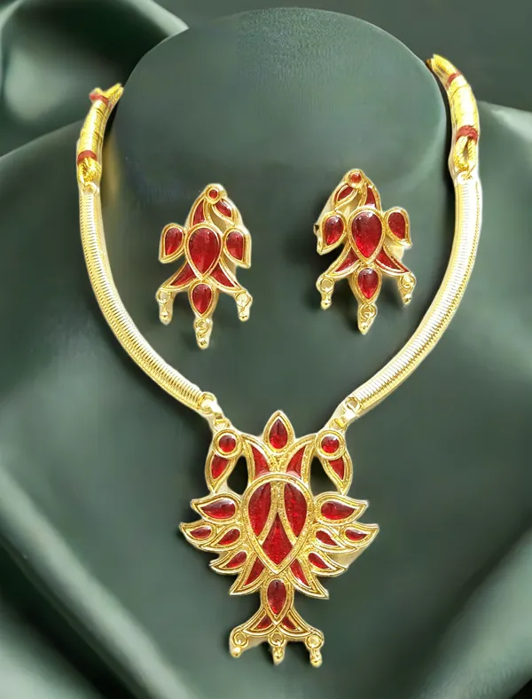 Assamese_Traditional_Copper_Based_Red_Meenakari_Henpata_Jewellery_Set