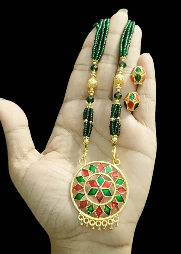 Assamese_Traditional_Red_Green_Small_Japi_Jewellery_Set