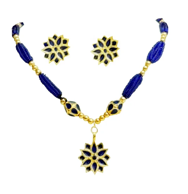 Copper_Based_Assamese_Traditional_Blue_Star_With_Monimala_Tassel_Jewellery_Set