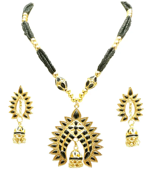 Assamese_Traditional_Copper_Based_Black_2_Ball_Tassel_Dugdugi_Jewellery_Set