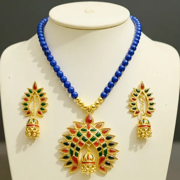 Assamese_Traditional_Copper_Based_Blue_Moni_Tassel_Multi_Dugdugi_Jewellery_Set
