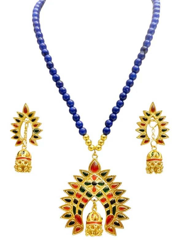 Assamese_Traditional_Copper_Based_Blue_Moni_Tassel_Multi_Dugdugi_Jewellery_Set