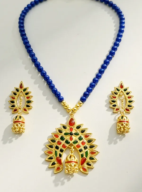 Assamese_Traditional_Copper_Based_Blue_Moni_Tassel_Multi_Dugdugi_Jewellery_Set