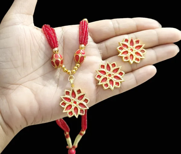 Assamese_Traditional_Red_Star_With_Monimala_Tassel_Jewellery_Set