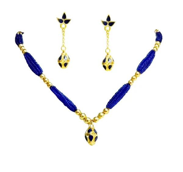 Assamese_Traditional_Blue_Ball_Tassel_Jewellery_Set