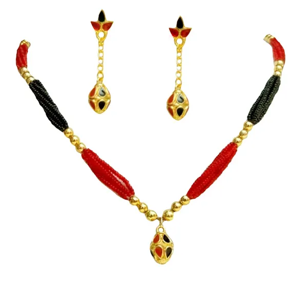 Assamese_Traditional_Red_Black_Boll_Tassel_Jewellery_Set