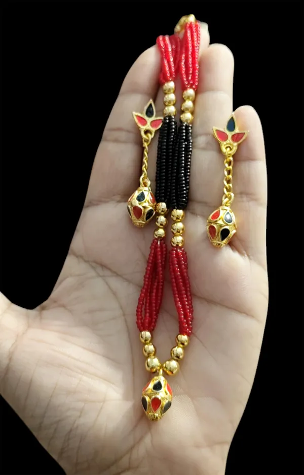 Assamese_Traditional_Red_Black_Boll_Tassel_Jewellery_Set