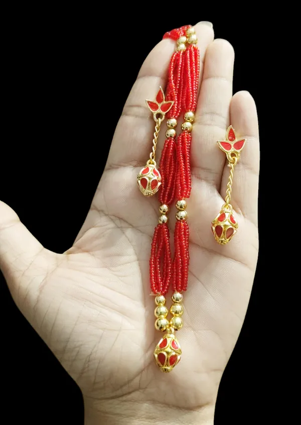 Copper_Assamese_Traditional_Red_Ball_Tassel_Jewellery_Set