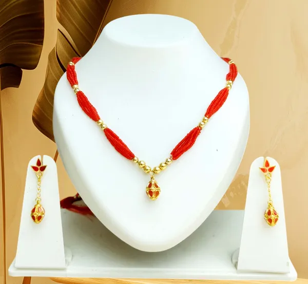 Copper_Assamese_Traditional_Red_Ball_Tassel_Jewellery_Set