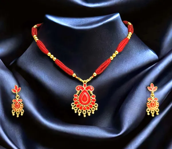 Assamese_Traditional_Copper_Based_Red_Meenakari_Jewellery_Set