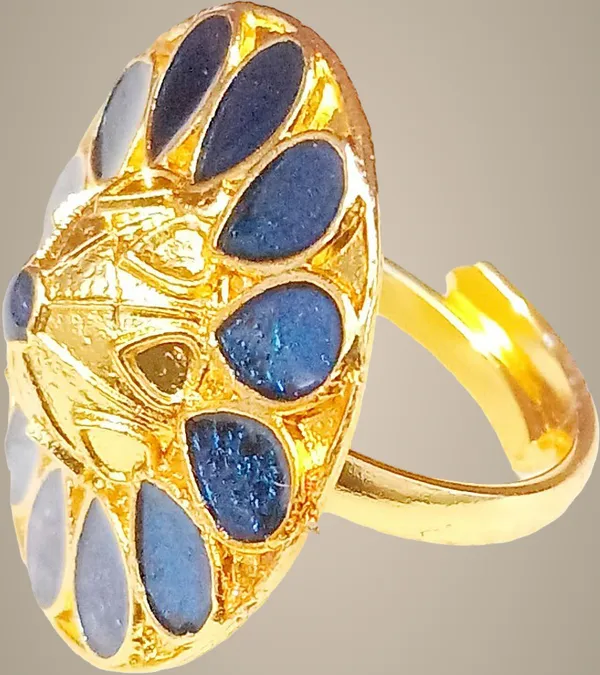 Assamese_Traditional_Copper_Gold_Plated_Blue_Colour_Finger-Ring_For_Girls_&_Women