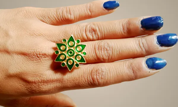 Assamese_Traditional_Copper_Gold_Plated_Green_Colour_Finger-Ring_For_Girls_&_Women