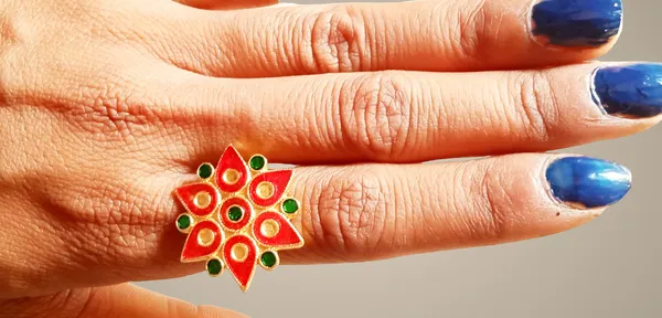 Assamese_Traditional_Copper_Gold_Plated_Red_Green_Colour_Finger-Ring_For_Girls_&_Women