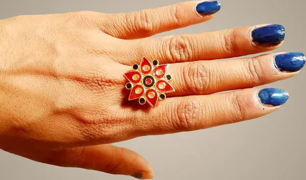 Assamese_Traditional_Gold_Plated_Red_Black_Colour_Finger-Ring_For_Girls_&_Women