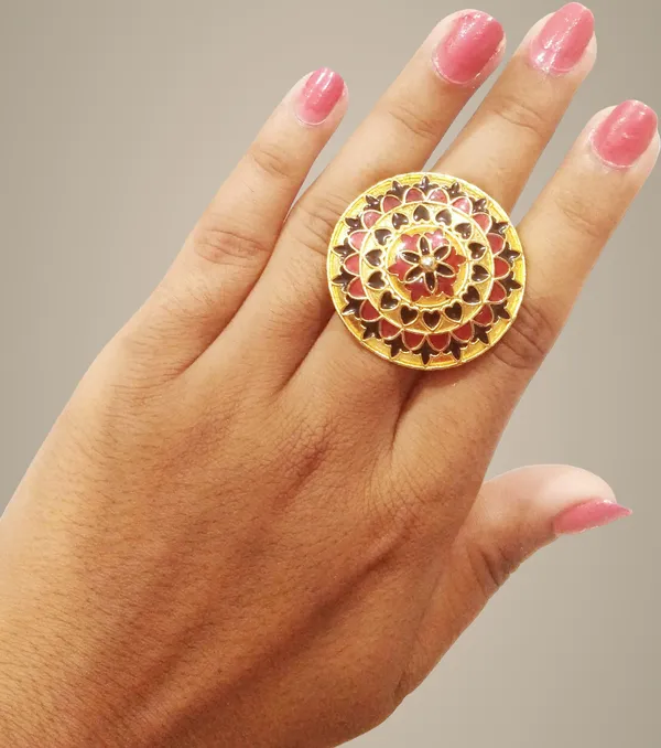 Assamese_Traditional_Copper_Gold_Plated_Red_Black_Colour_Finger-Ring_For_Girls_&_Women