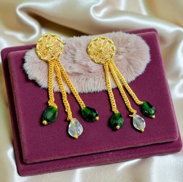 Gold_Plated_Green_Crystal_Chain_Drop_Earrings_For_Women
