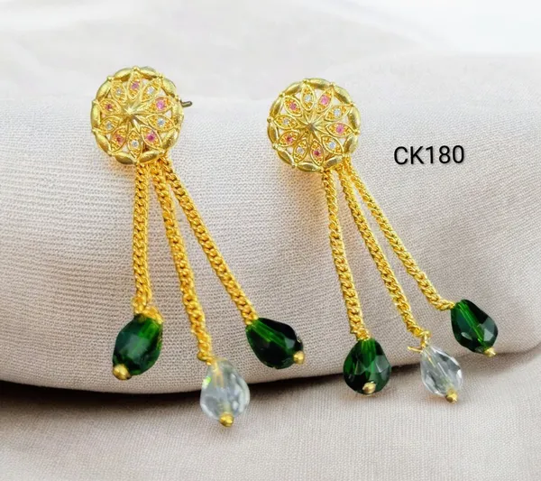 Gold_Plated_Green_Crystal_Chain_Drop_Earrings_For_Women