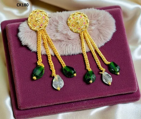 Gold_Plated_Green_Crystal_Chain_Drop_Earrings_For_Women