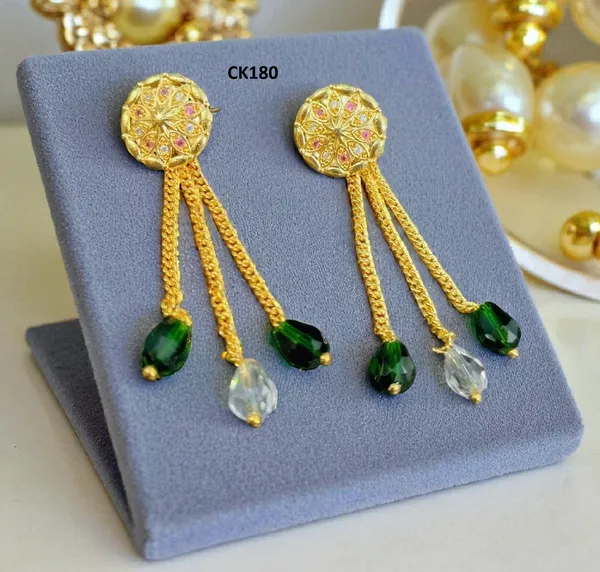 Gold_Plated_Green_Crystal_Chain_Drop_Earrings_For_Women