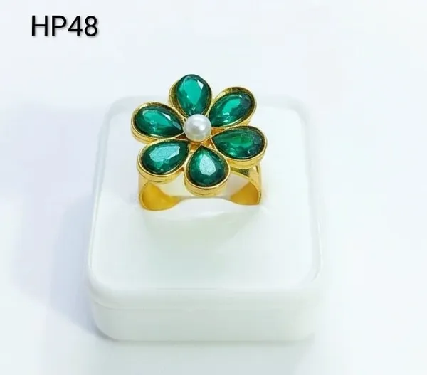 Balaji_Gold_Green_Stone_Floral_Pearl_Adjustable_Finger_Ring_For_Women