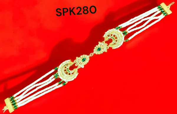 White_&_Green_Traditional_Rajasthani_Sheeshfool_Rakhdi_&_Beaded_Headpiece_For_Women
