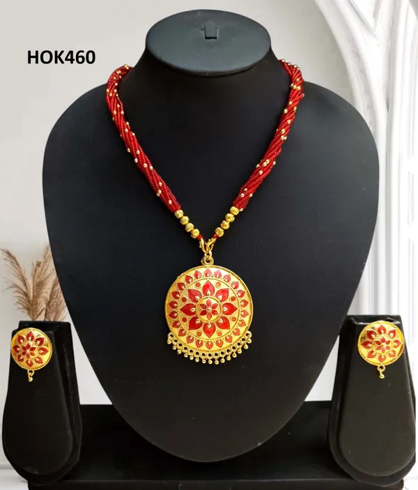 Copper_Based_Assamese_Traditional_Red_Meenakari_Japi_Jewellery_Set