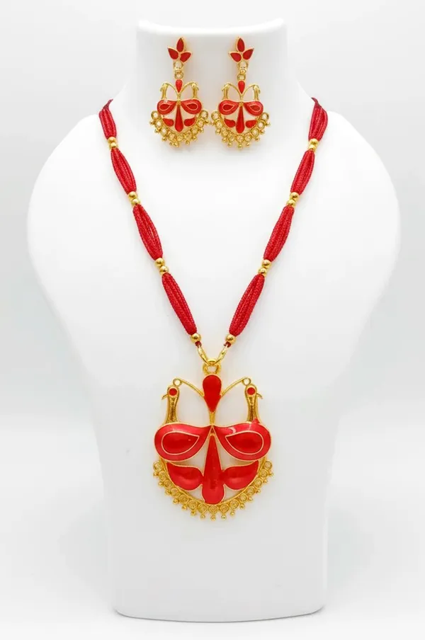 Assamese_Traditional_Gold_Plated_Red_Colour_Lokapara_Tassel_Jewellery_Set_For_Women