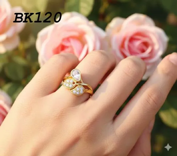 Balaji_Gold_Golden_Elegant_Leaf_&_Teardrop_Cz_Cluster_Ring_For_Women