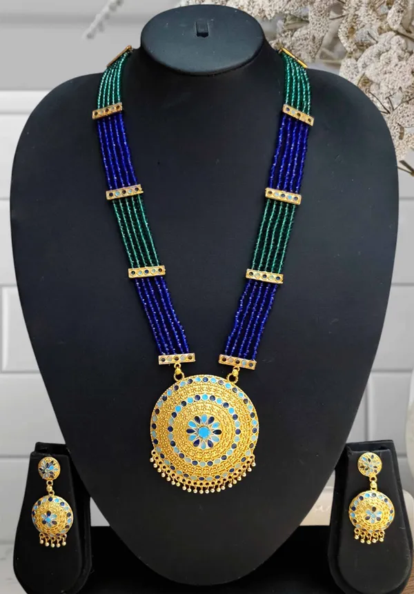 Assamese_Traditional_Copper_Based_Gold_Plated_Double_Naka_Blue_Meenakari_Japi_Tassel_Jewellery_Set_For_Women_&_Girls