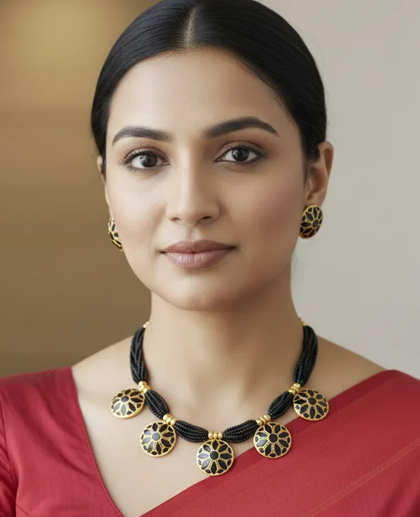 Assamese_Traditional_Gold_Plated_Black_Meenakari_Golpata_Necklace_Set_For_Women