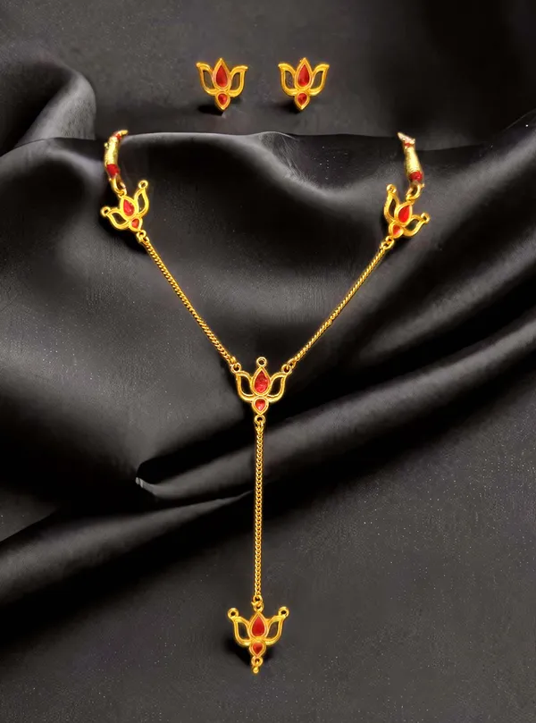 assamese_traditional_red_black_meenakari_lotus_jewellery_set