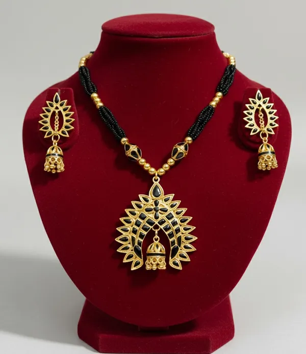 Assamese_Traditional_Copper_Based_Black_2_Ball_Tassel_Dugdugi_Jewellery_Set