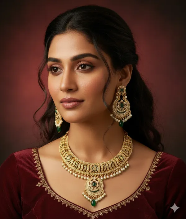 Balaji_Gold_Gold-Plated_Rajputi_Choker_Necklace_Set_with_Emerald_Green_Stones_and_Pearl_Droplets
