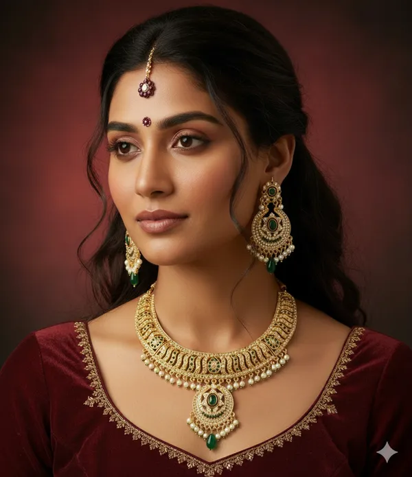 Balaji_Gold_Gold-Plated_Rajputi_Choker_Necklace_Set_with_Emerald_Green_Stones_and_Pearl_Droplets