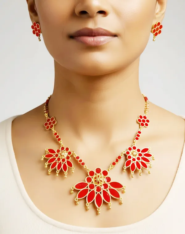 Assamese_Traditional_Copper_Based_Red_Meenakari_Jewellery_Set