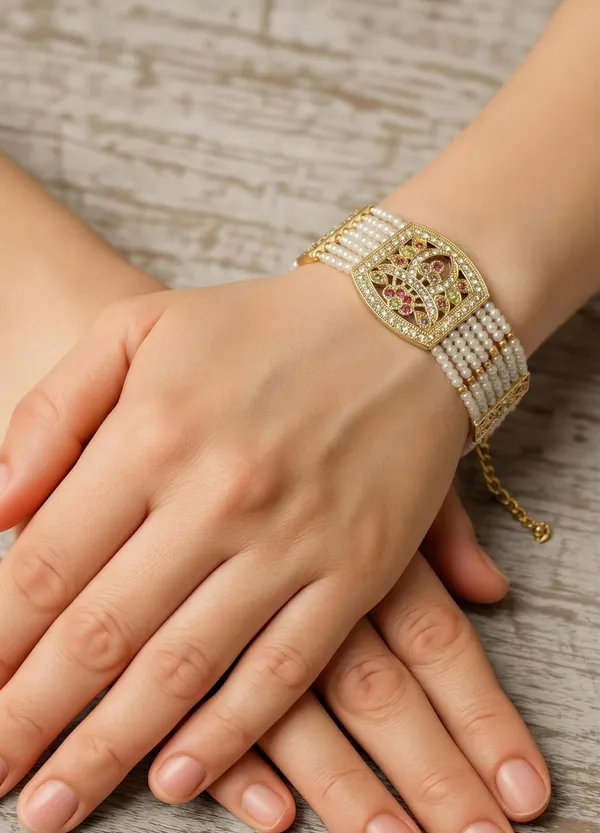 Rajashthani_Royal_Pearl_&_Kundan_Gold-Plated_Bracelet
