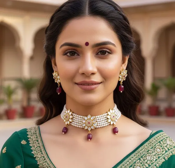 Balaji_Gold_Multicolour_Kundan_Pearl_Choker_Necklace_Set_With_Earrings_For_Women