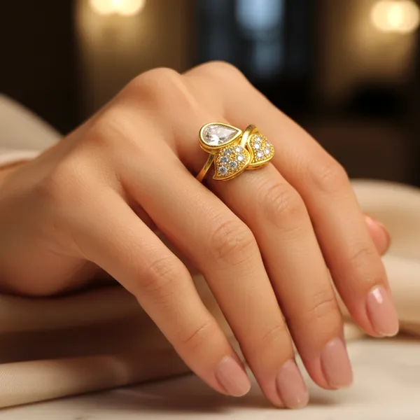 Balaji_Gold_Golden_Elegant_Leaf_&_Teardrop_Cz_Cluster_Ring_For_Women